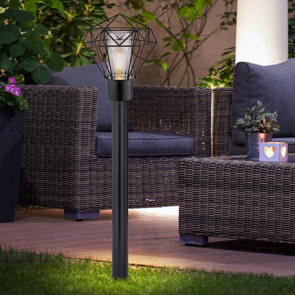 STEHLEUCHTE Edelstahl Schwarz Gitteroptik - Schwarz, Metall (22.5/25.5/100cm) - Globo Lighting