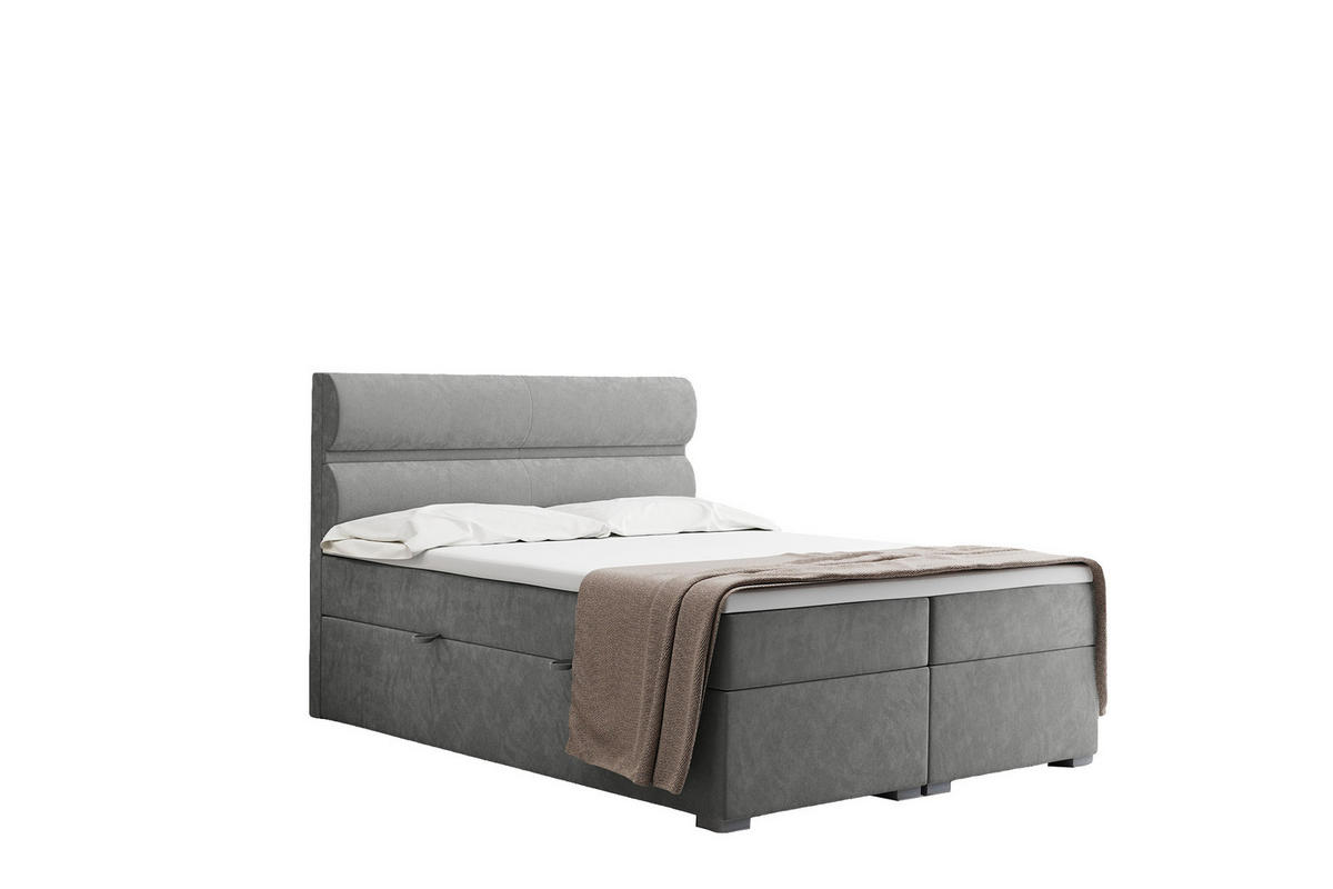 BOXBETT Mit Bettkasten, Matratze Und Topper VERA Stoff Riviera 200x200 cm Grau H3-Bonell - Grau, Holz/Textil (200/200cm) - Kaiser Möbel