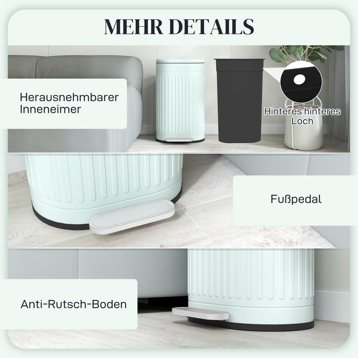 MÜLLEIMER 30l Metall Kunststoff Grün - Grün, Metall (31.2/60.8/36.5cm) - HOMCOM