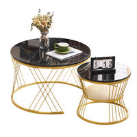 COUCHTISCH-SET 70/70/47 cm & 45/45/40 cm in Marmoroptik mit Goldgestell - Schwarz, Holzwerkstoff (70/70/45cm) - Flora Grace