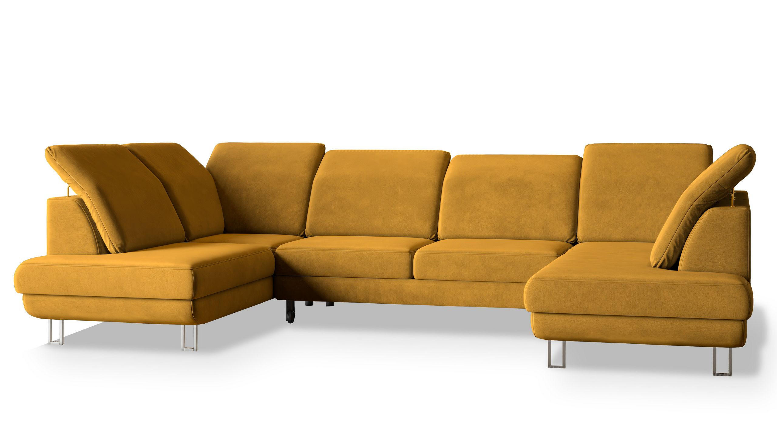 WOHNLANDSCHAFT TERAMO Gelb Velours-Stoff mit Schlaffunktion - Gelb, Holz (316/88/193cm) - MASSENO