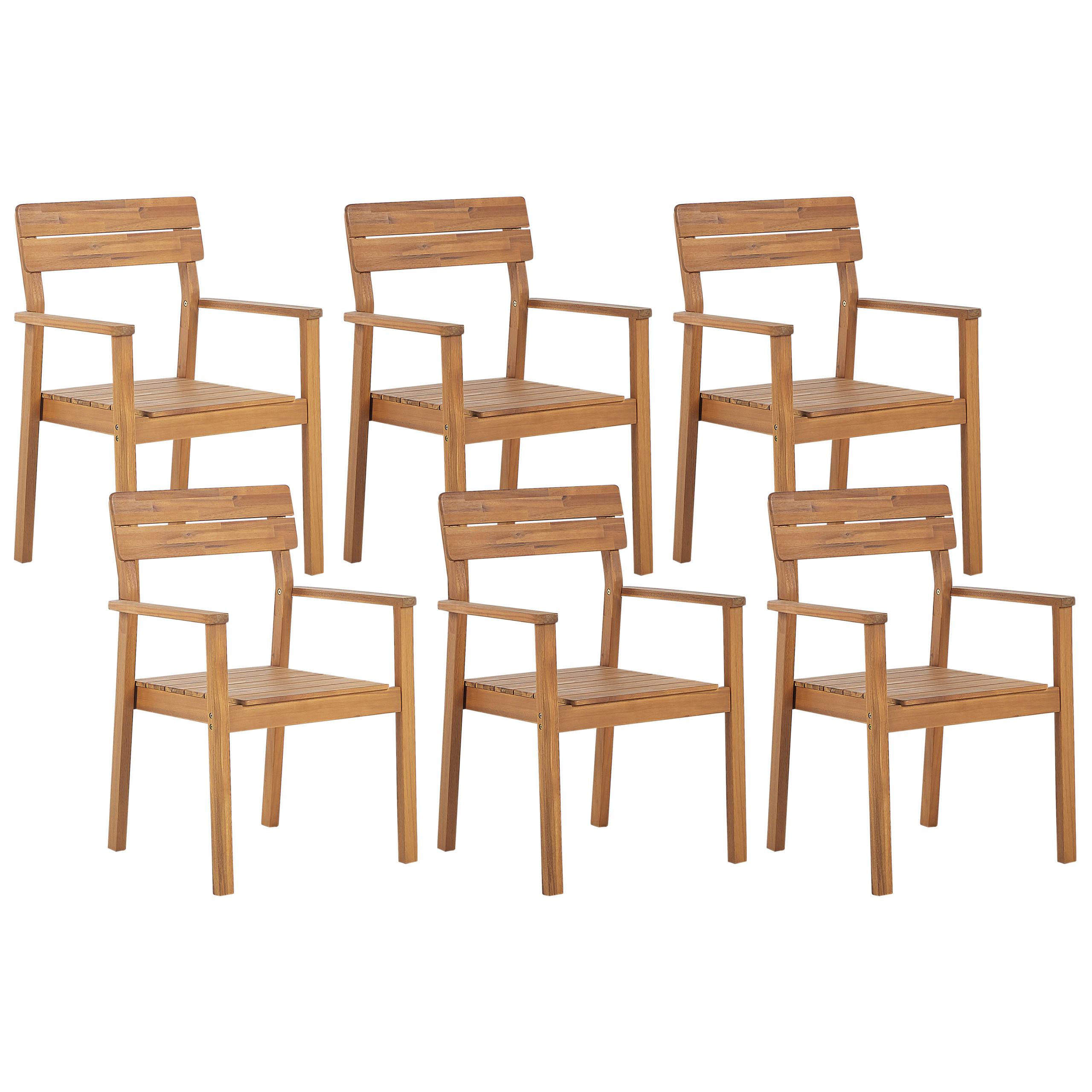 GARTENSTUHL 6er-Set Akazienholz hellbraun Fornelli - Hellbraun, Holz (60/88/56cm) - Beliani