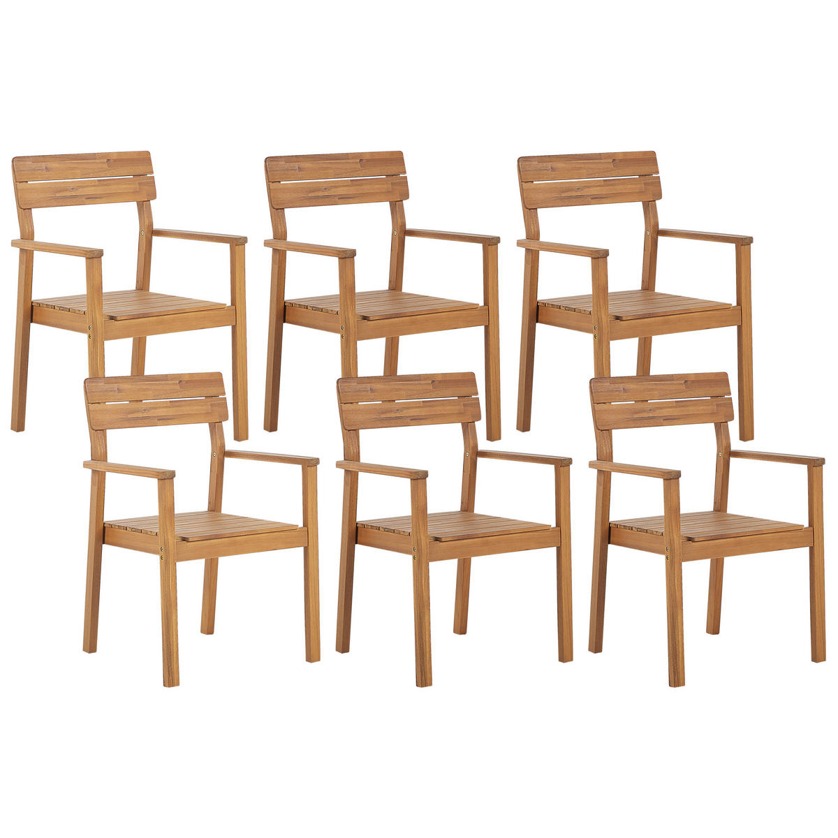 GARTENSTUHL 6er-Set Akazienholz hellbraun Fornelli - Hellbraun, Holz (60/88/56cm) - Beliani