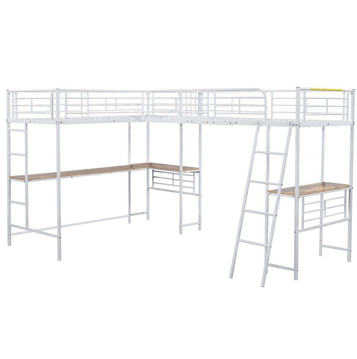 HOCHBETT aus Metall und MDF 90x200 cm in Weiß mit Schreibtisch und Treppe - Weiß, Metall (140/200cm) - Modfu