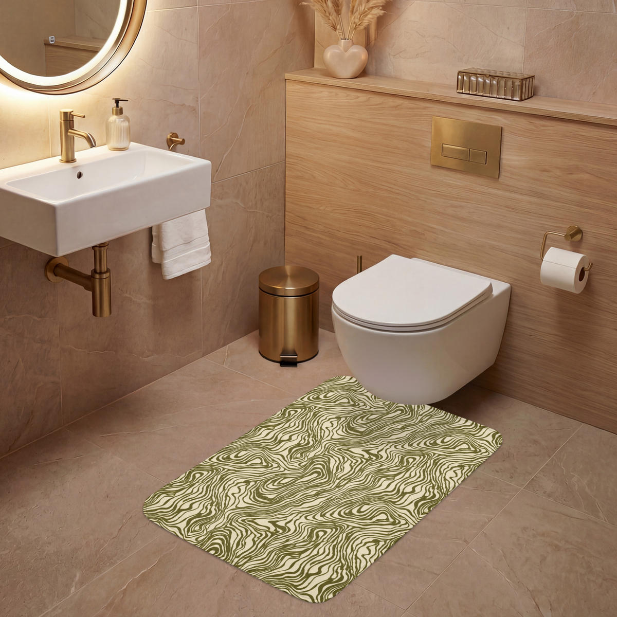 WC PŘEDLOŽKA Abstraktní - Mramor - Zelený 60x90 cm - tmavě zelená, textil/plast (60/1cm) - OnlyWow