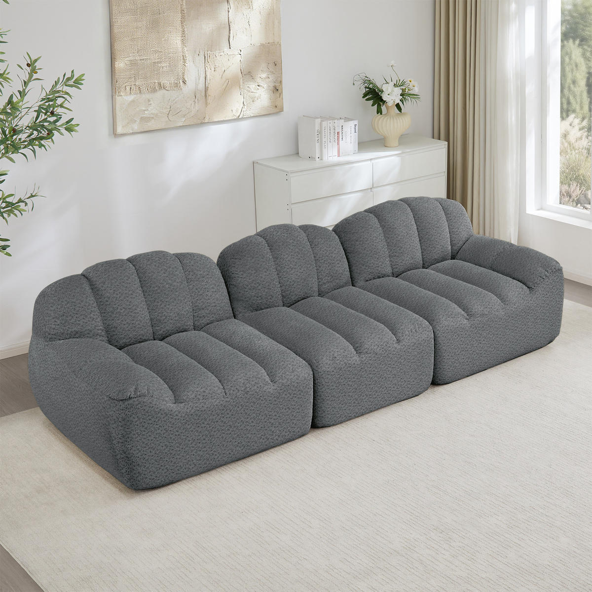 3-SITZER Sofa 288×104×79 cm Granular Fleece rahmenlos modular, grau - Grau, Textil (104/79/288cm)
