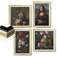 WANDBILDER 4er Set - 50x50 cm & 40x60 cm Goldrahmen - Vintage Blumen Totenkopf Mona Lisa - Goldfarben, Kunststoff (50/50cm) - ArtPrintCave