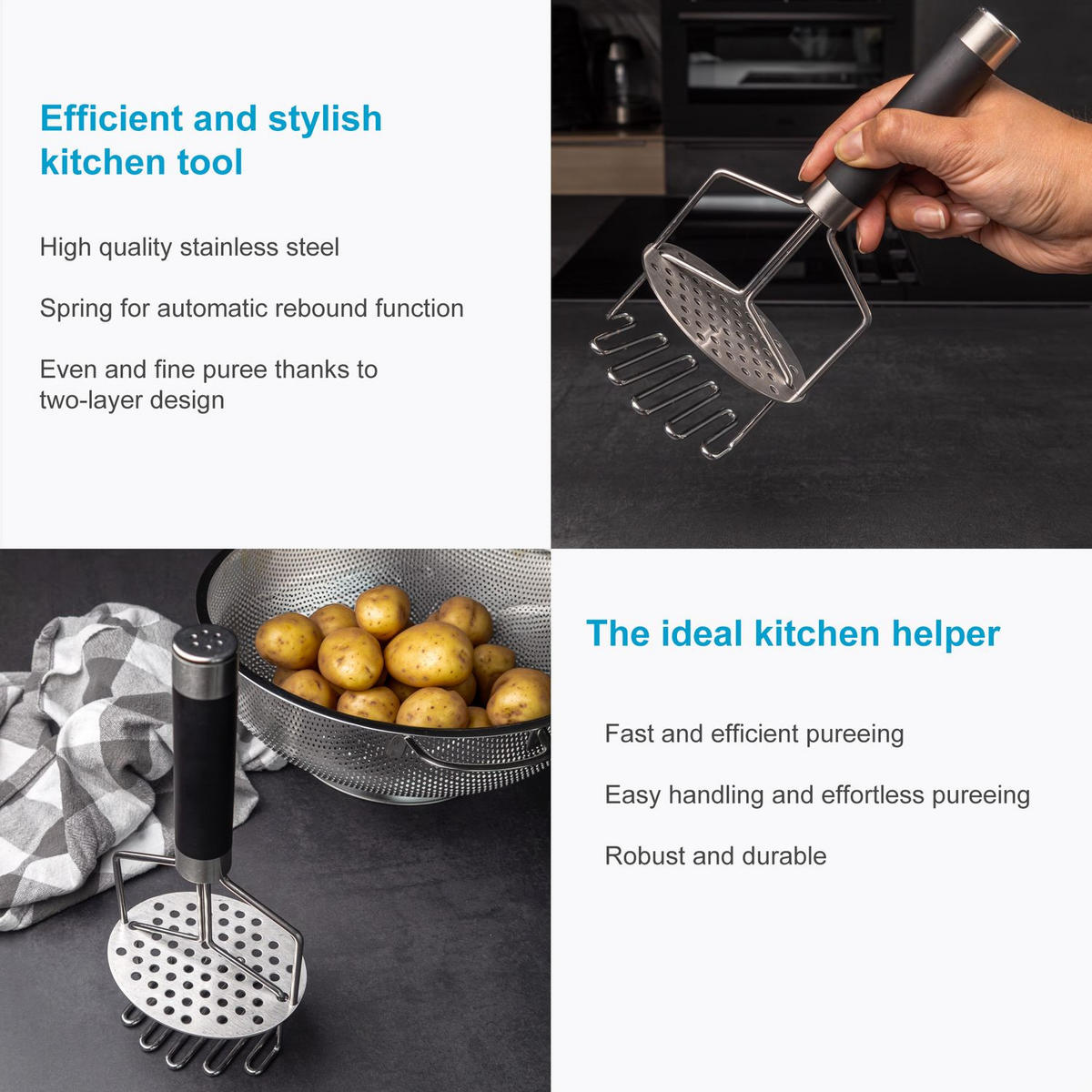 KARTOFFELSTAMPFER - Silberfarben, Metall (8.5/11.5cm) - Intirilife