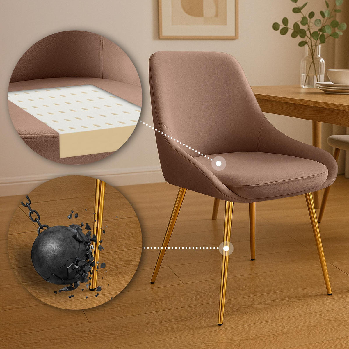 STUHL Samt Braun - Goldfarben/Braun, Textil (50/86/53cm) - CLP