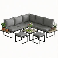 GARTENLOUNGE-SET DE-13523 6-sitzig mit Seitentischen Grau - Dunkelgrau, Metall - ComfortXL