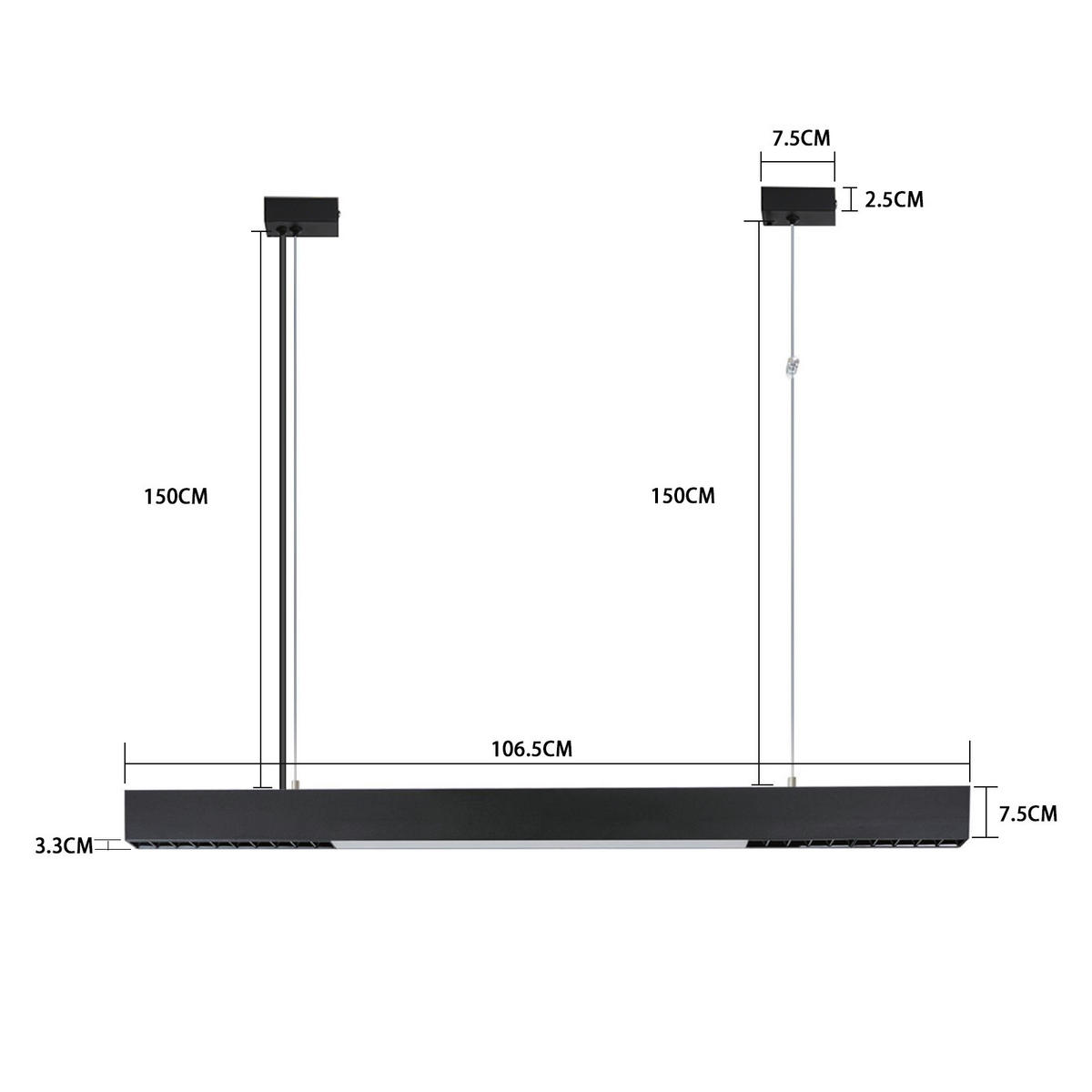 HÄNGELEUCHTE Tarnf 7.5/3.3/106.5 cm - Schwarz, Metall (106.5/7.5/3.3cm) - ZMH