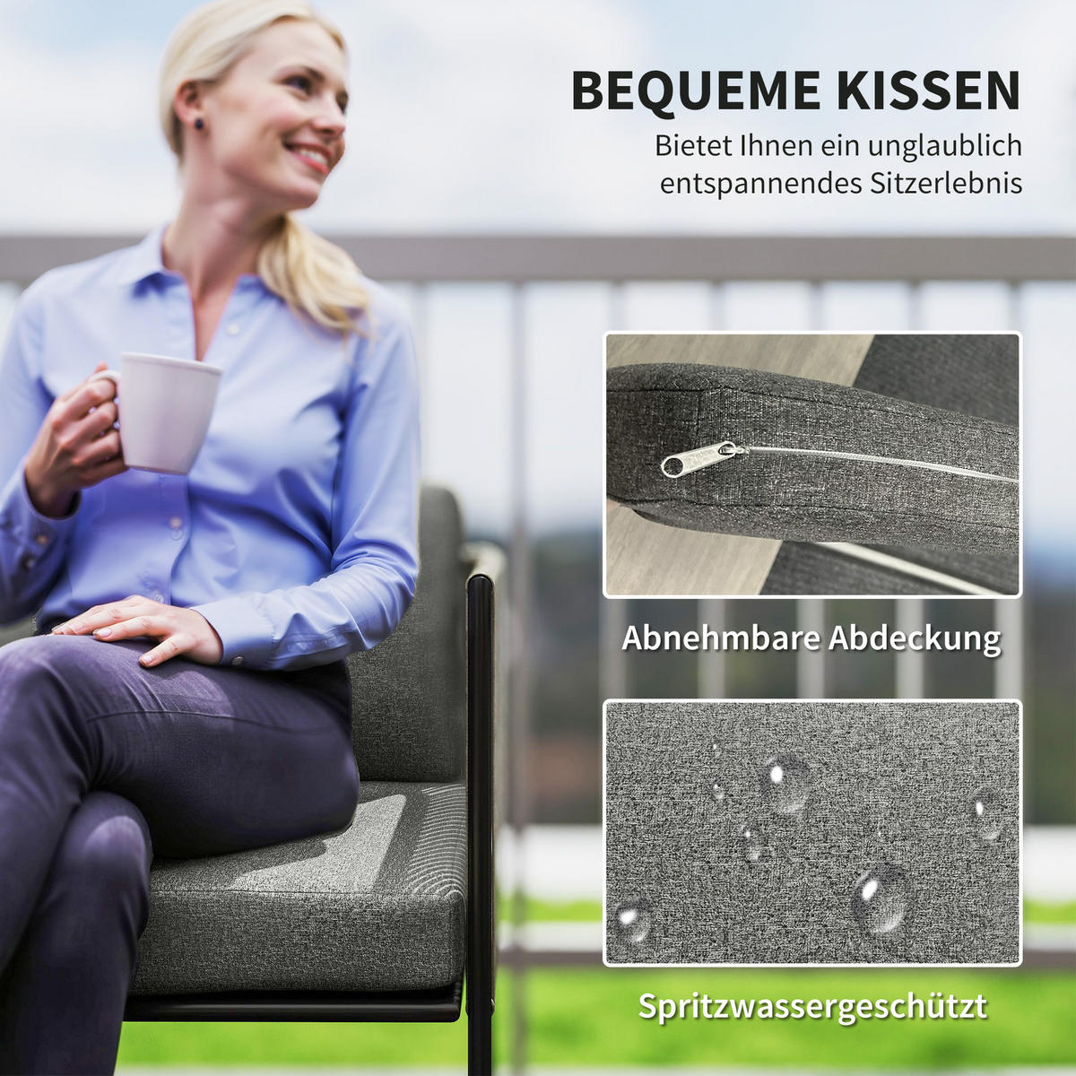 GARTENMÖBEL LOUNGE-SET DE-06742 4-teilig mit Sofa, Sessel & Tisch - Dunkelgrau, Kunststoff/Metall - ComfortXL