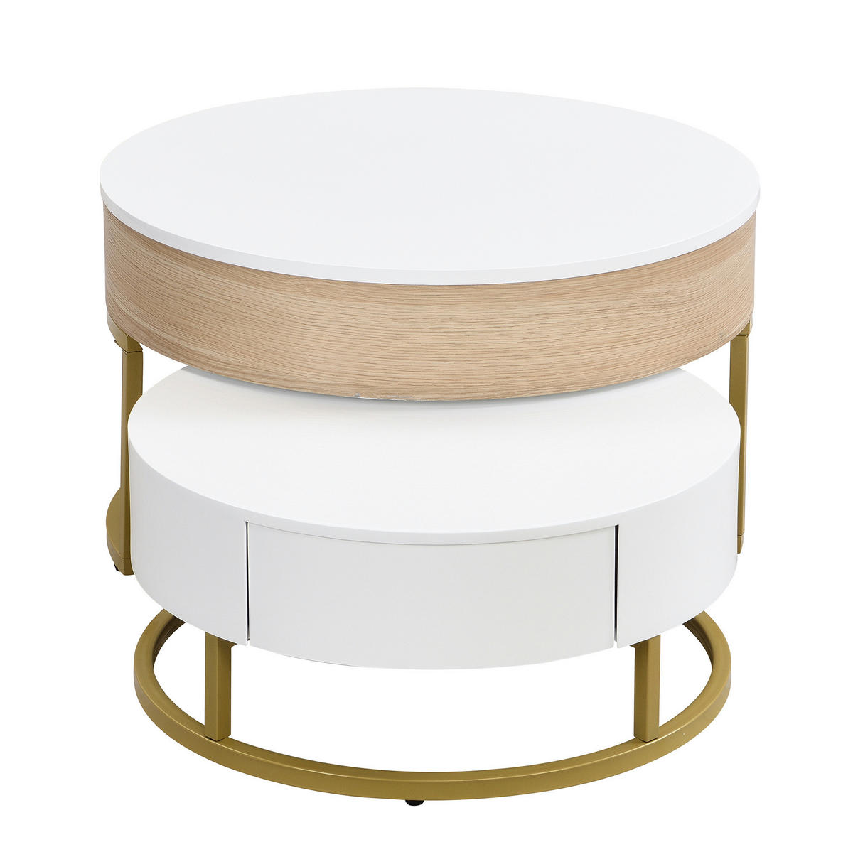 COUCHTISCH-SET 70/70/56 und 60/60/27 cm mit höhenverstellbarer Tischplatte und Schublade, Weiß/Gold - Weiß, Holzwerkstoff (70/70/56.5cm) - Redom