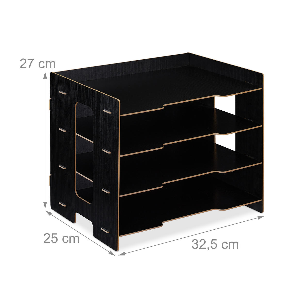 BRIEFABLAGE - Schwarz, Holzwerkstoff (32.5/27/25cm) - Relaxdays