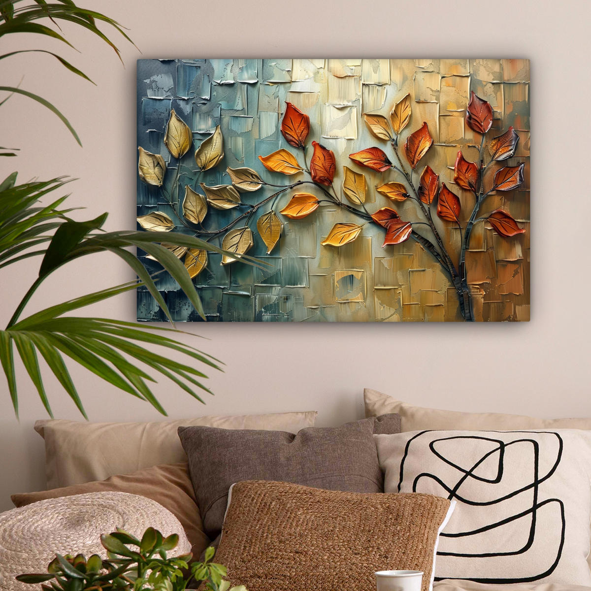 LEINWANDBILD Baum - Abstrakt - Natur - Kunst Gemälde 60x40 cm - Goldfarben, Textil (60/40cm) - MuchoWow