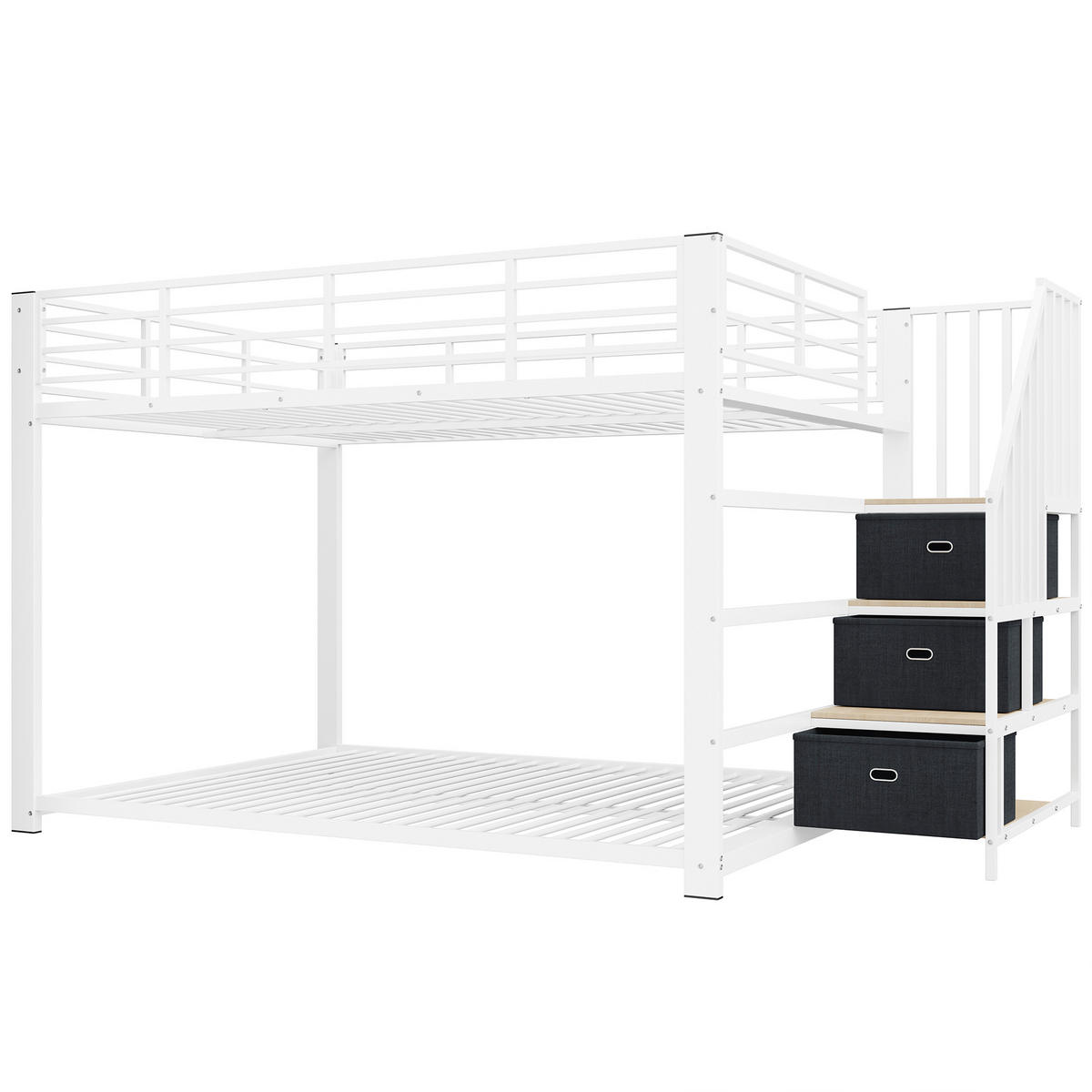 ETAGENBETT 140/200 cm mit Treppe, LED und Steckdose, DE-41957, in Weiß - Weiß, Metall (140/200cm) - ComfortXL