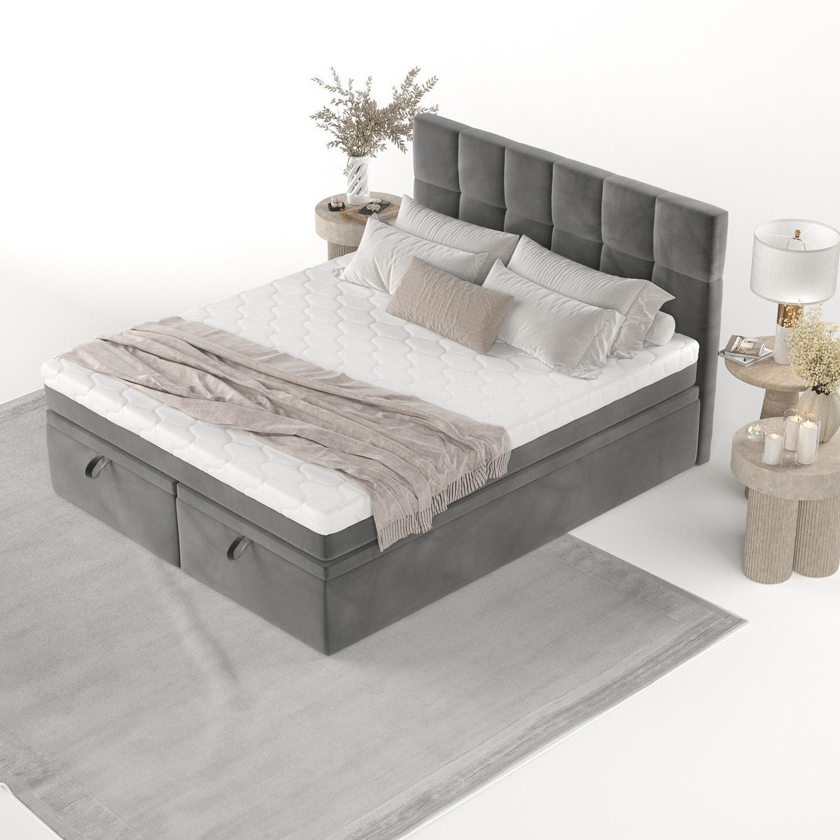 BOXBETT Elano 180/200 cm Grau im Kronos Stoff - Schwarz/Grau, Holz/Holzwerkstoff (180/200cm) - AltaBeds