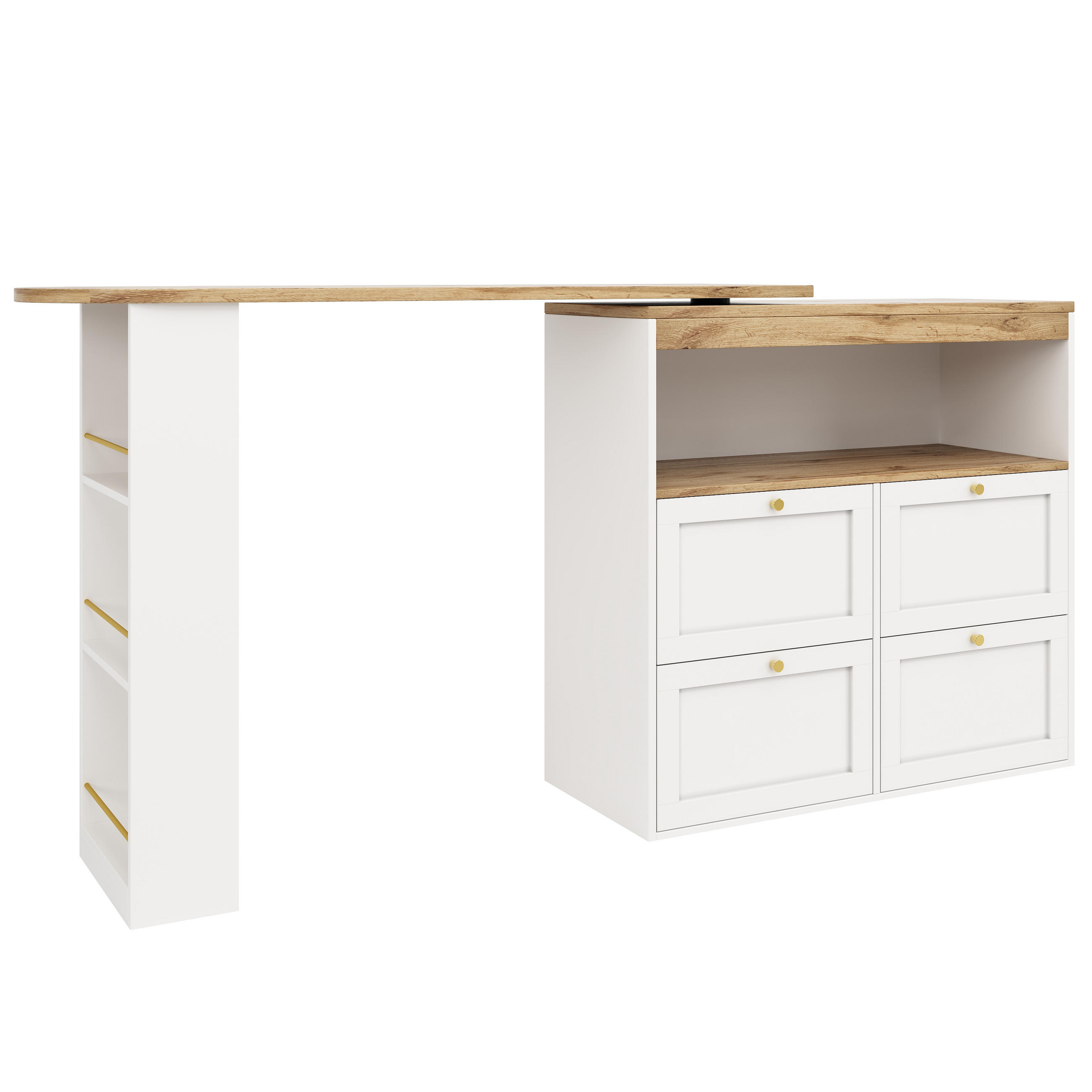 KÜCHENINSEL Weiß 105x39x102 cm drehbar mit 4 Schubladen - Weiß, Holz (39/104/204cm) - SHOPENTRA