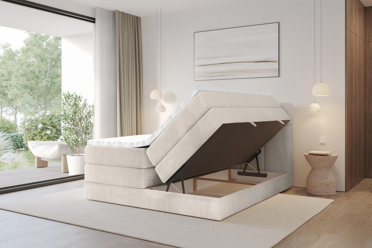 BOXBETT mit Matratze H3/H4 - FAMA KING - 160x200 cm Beige Casablanca - Beige, Holzwerkstoff (160/200cm) - ALTDECOR