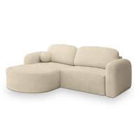 ECKSOFA AMILIA L-S Creme Boucle-Stoff mit Schlaffunktion - Creme, Holz (263/174cm) - MASSENO
