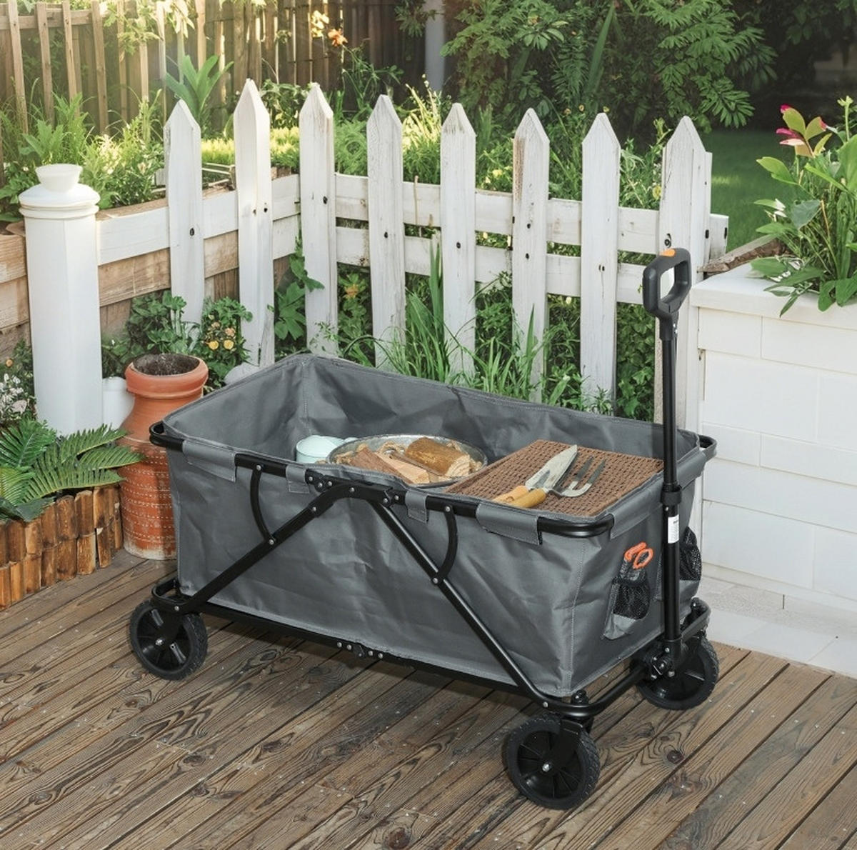 GARTENKARRE aus Polyester 100x55x56 cm in Dunkelgrau mit Faltbar - Dunkelgrau, Metall (55/56/100cm) - Modfu