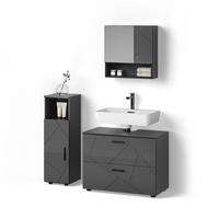 BADMÖBEL-SET Ronco Anthrazit Hochglanz 3 Teile, mit Midischrank - Anthrazit, Holzwerkstoff (80/58/41cm) - Livinity®