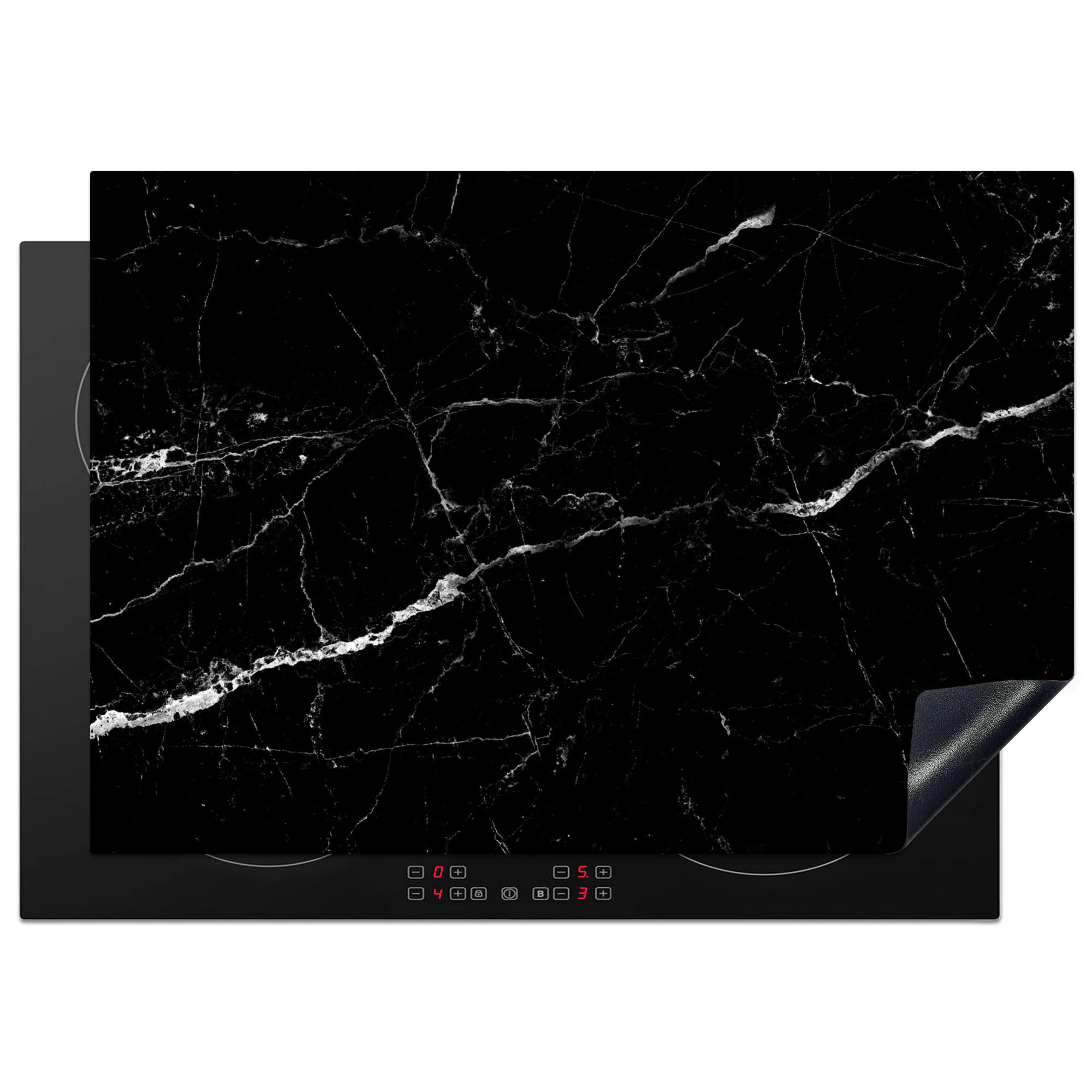 HERDABDECKPLATTE Marmoroptik - Schwarz - Luxus 75x52 cm - Grau, Kunststoff (75/0.2/52cm) - MuchoWow