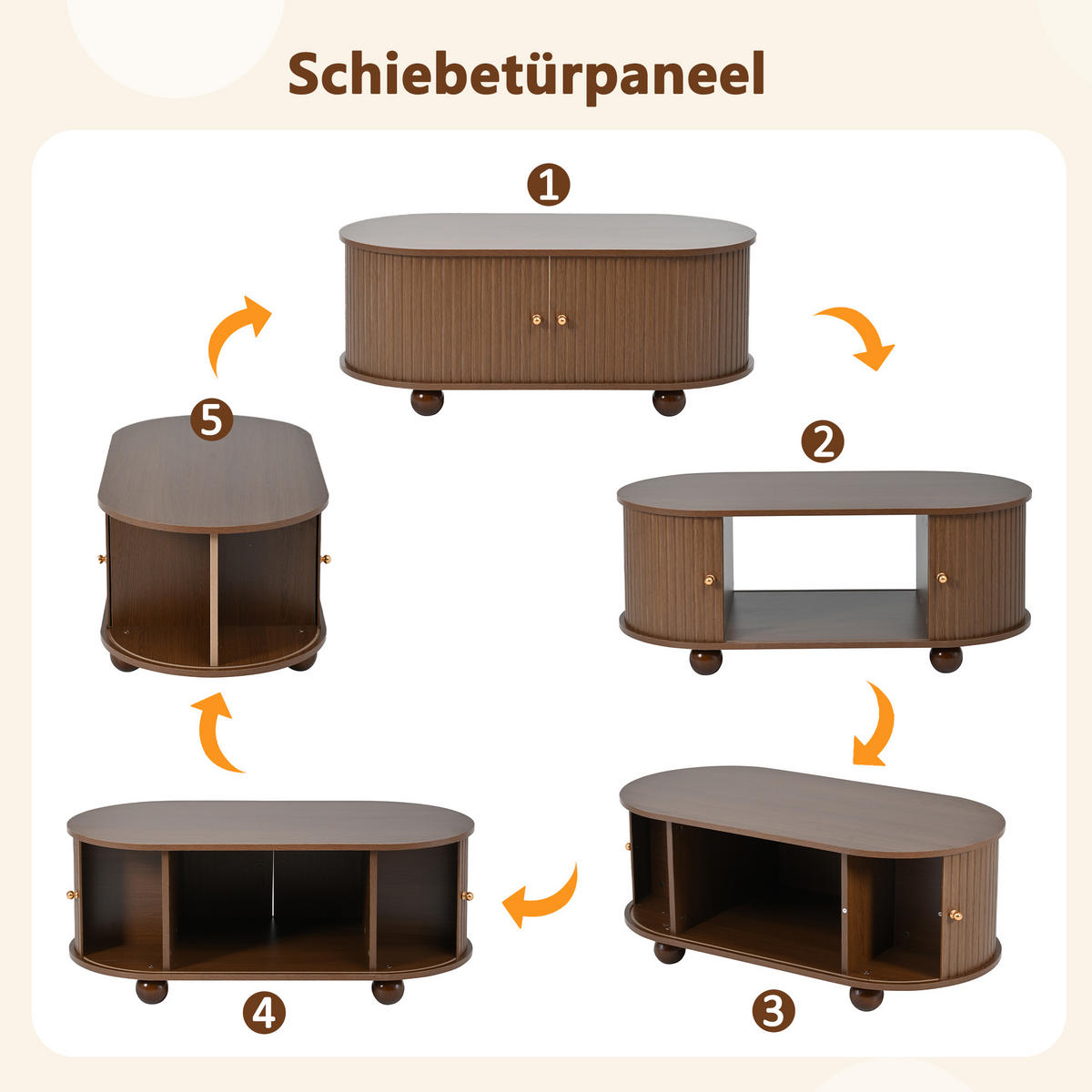 COUCHTISCH DE-172 Nussbaum mit Schiebetür Walnut-coloured - Walnussfarben, Holzwerkstoff (50/100/40cm) - ComfortXL