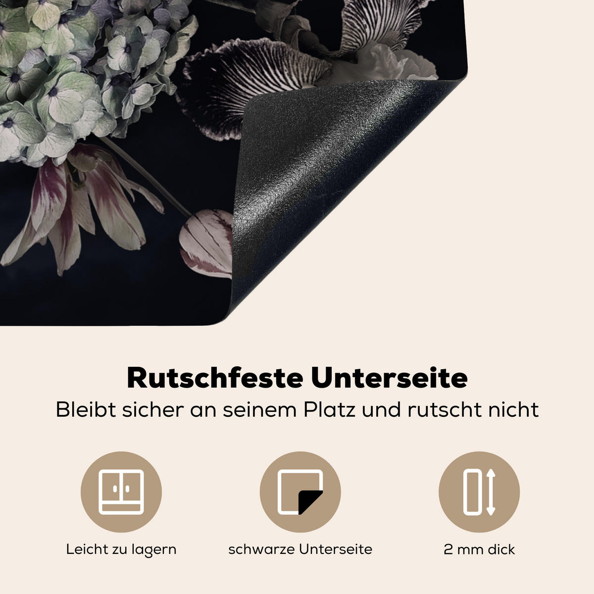 HERDABDECKPLATTE Blumen - Vintage - Pastell - Rosa - Weiß Induktionsmatte 77x59 cm - Altrosa, Kunststoff (77/59/0.2cm) - MuchoWow