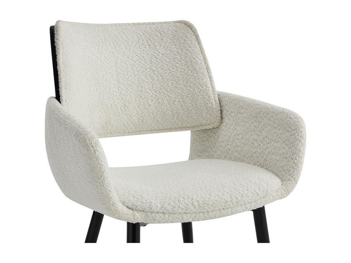 STUHL 2er-Set - Bouclé-Stoff, Eschenfurnier & schwarzes Metall - Weiß - ZURIKIA - Schwarz, Textil (57/85/57.5cm) - Vente-Unique