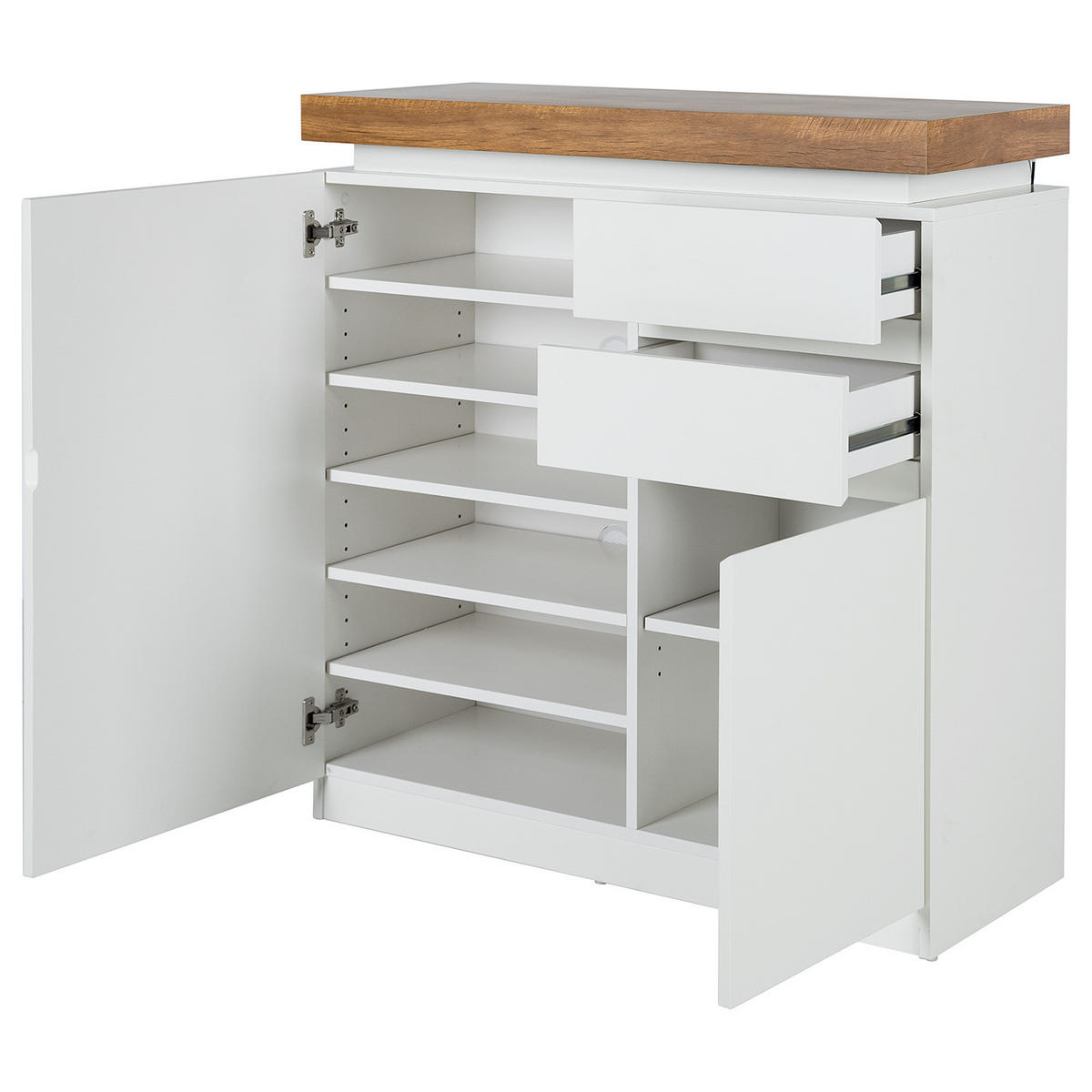 SCHUHKOMMODE - Inkl. Beleuchtung - Eichefarben/Weiß, Holzwerkstoff (91/97/38cm) - home24