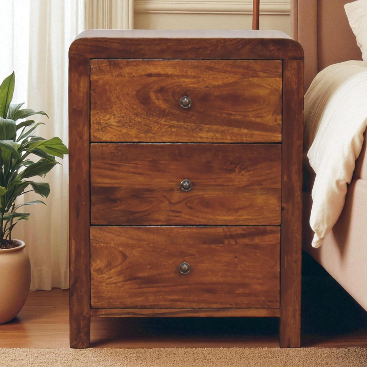 NACHTTISCH ASPEN mit 3 Schubladen, Braun - Messingfarben/Braun, Holz/Metall (45/60/35cm) - Artisan Furniture