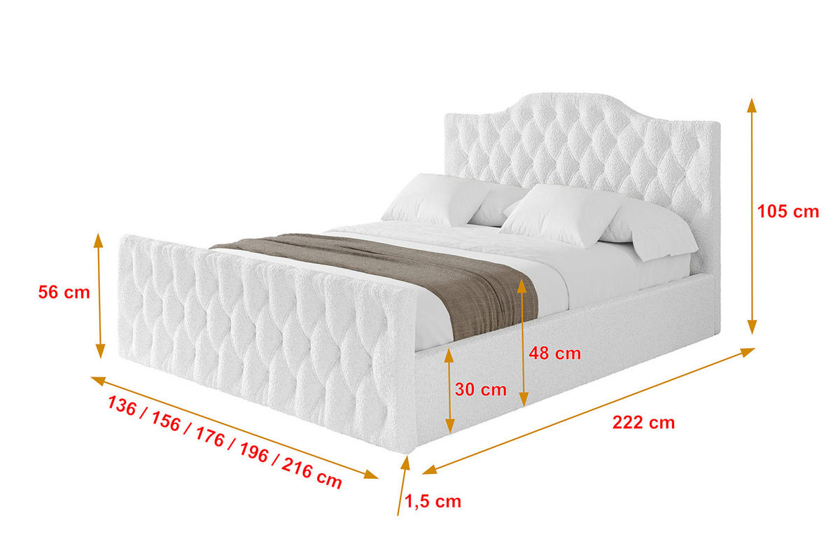 POLSTERBETT mit Bettkasten, Fußteil und Lattenrost, Boxbett ohne Matratze - FALIO-Z 160x200 Weiß - Weiß, Holzwerkstoff/Textil (160/200cm) - ALTDECOR