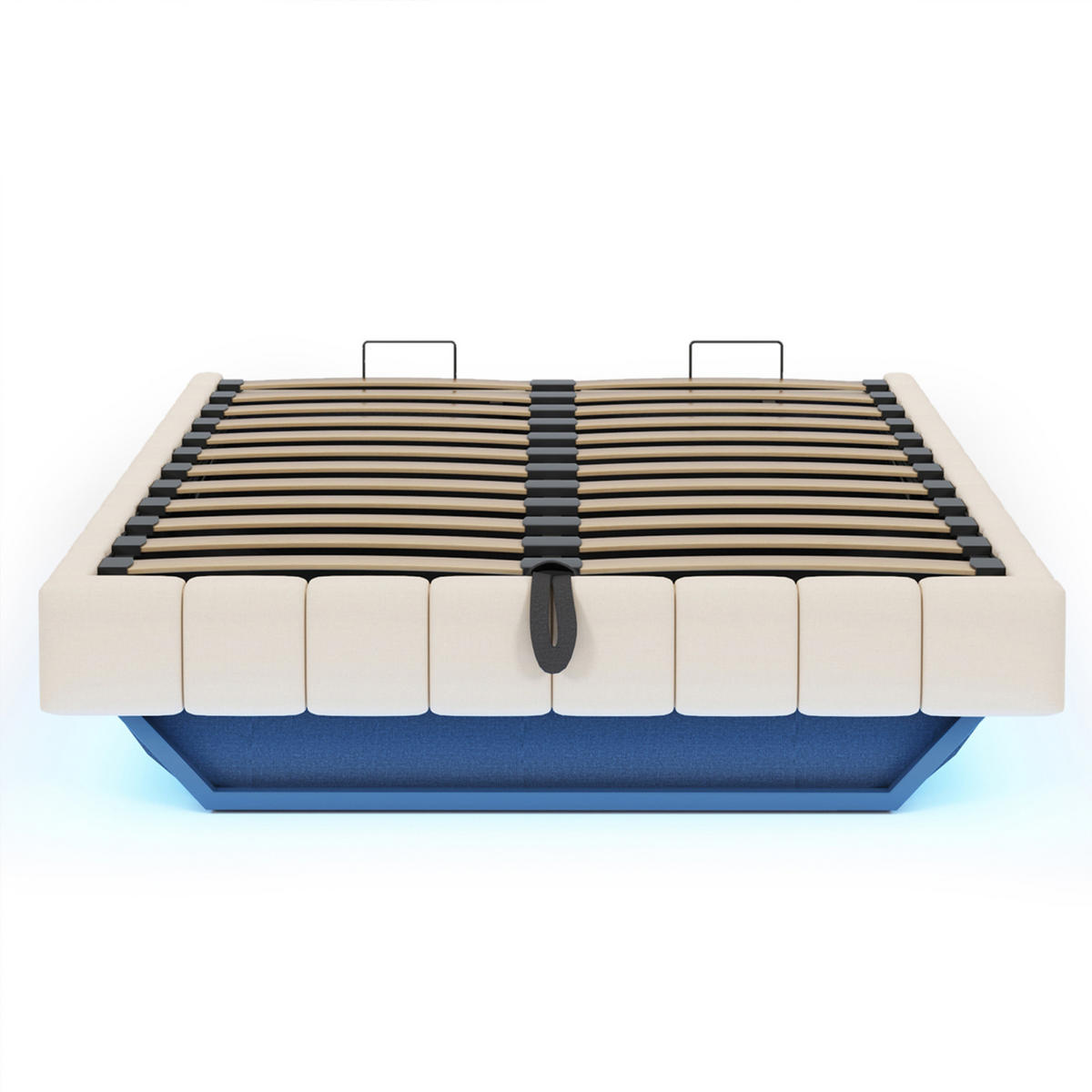 POLSTERBETT 140x200 cm mit Bettkasten, Doppelbett 140x200 cm mit LED, Stauraumbett mit Hydraulik, Beige Leinenstoff - Beige, Holz/Metall (140/200cm) - GENKI LIVING