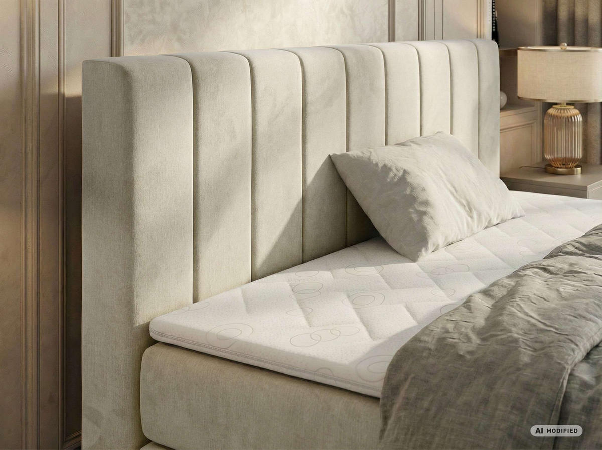 BOXSPRINGBETT ALVER KING DUO 140/200 - Beige Velvet - Topper T25 - H3 - Beige/Schwarz, Kunststoff/Textil (140/200cm) - MKS