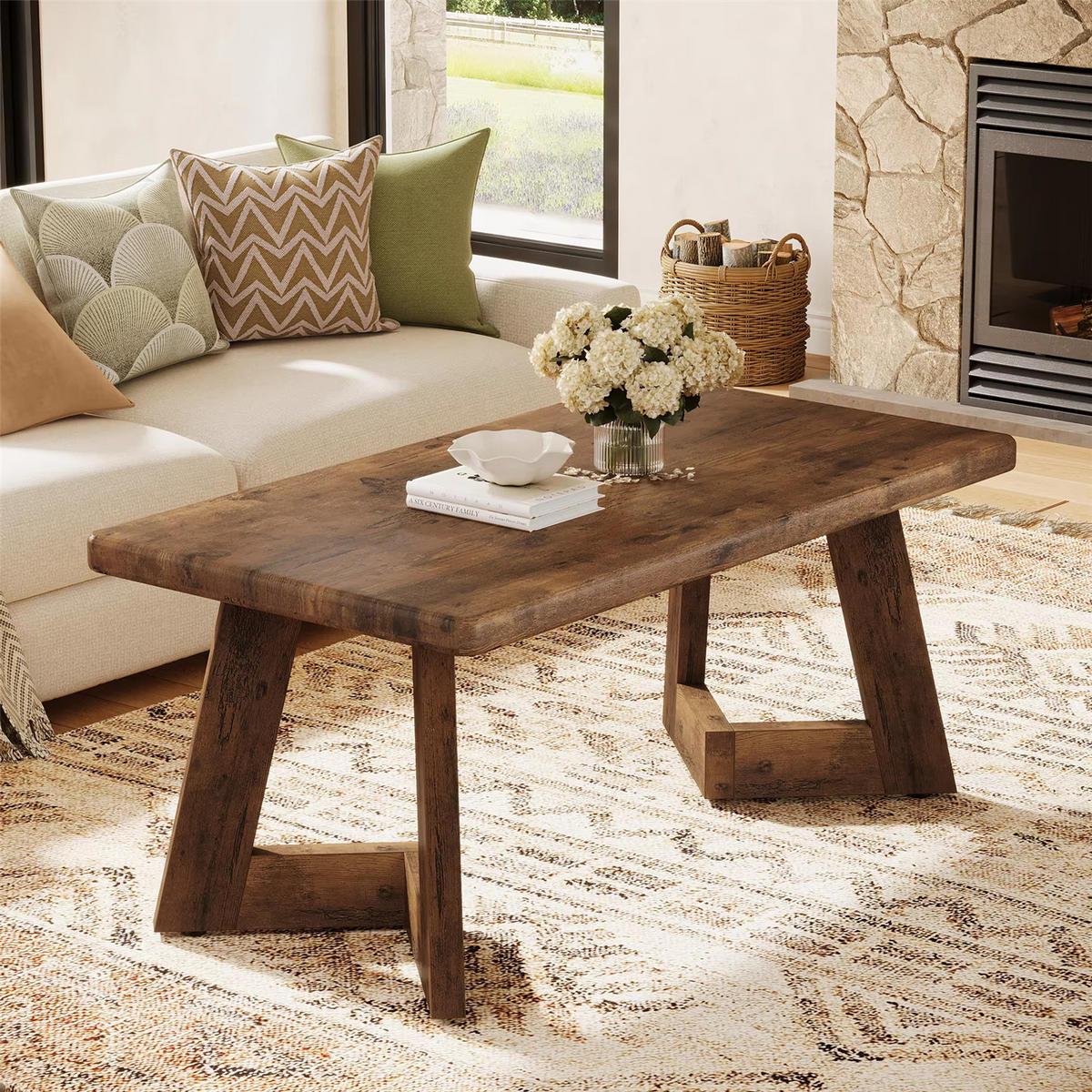 COUCHTISCH Landhaus 120 cm mit V-Beinen - Braun, Holz (60/120/51cm) - Kaket