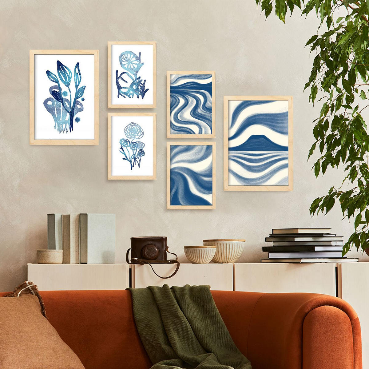 POSTER Set Mit 6 Immer Noch Natur In Blume Zusammenfassung Ästhetische Dekorative Gemälde Für Ihr Wohnzimmer Zuhause A3 & A4 Rahmen Aus Hellem Holz - Beige, Papier (29/3cm) - Nacnic