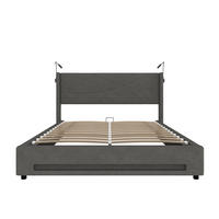 BETTGESTELL 160/200 cm grau mit Leselichtern und Stauraum - Grau, Textil (160/200cm) - OKWISH