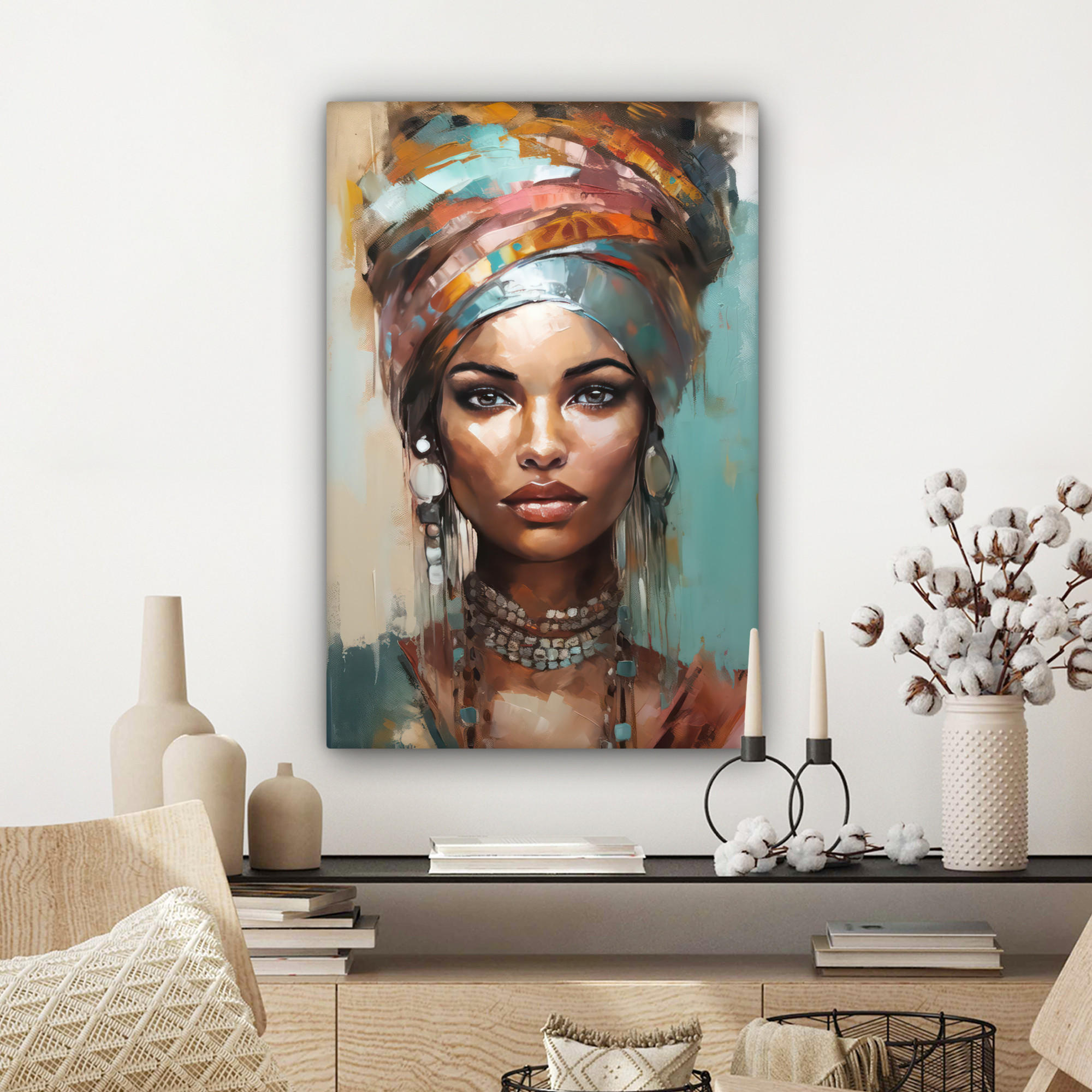 LEINWANDBILD Frau - Kunst - Schmuck - Porträt 60x90 cm - Blaugrau, Textil (60/90cm) - MuchoWow