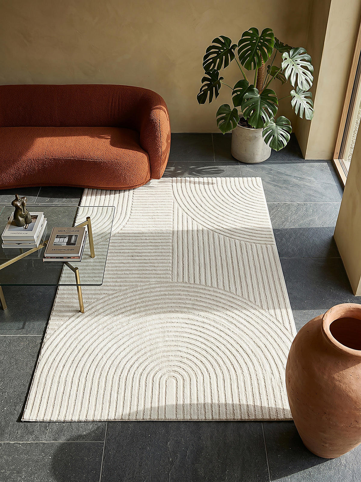 KURZFLORTEPPICH Geometrisch CETINA Polypropylen Creme 140 x 200 cm - Beige, Textil (140/200cm) - KADIMA DESIGN