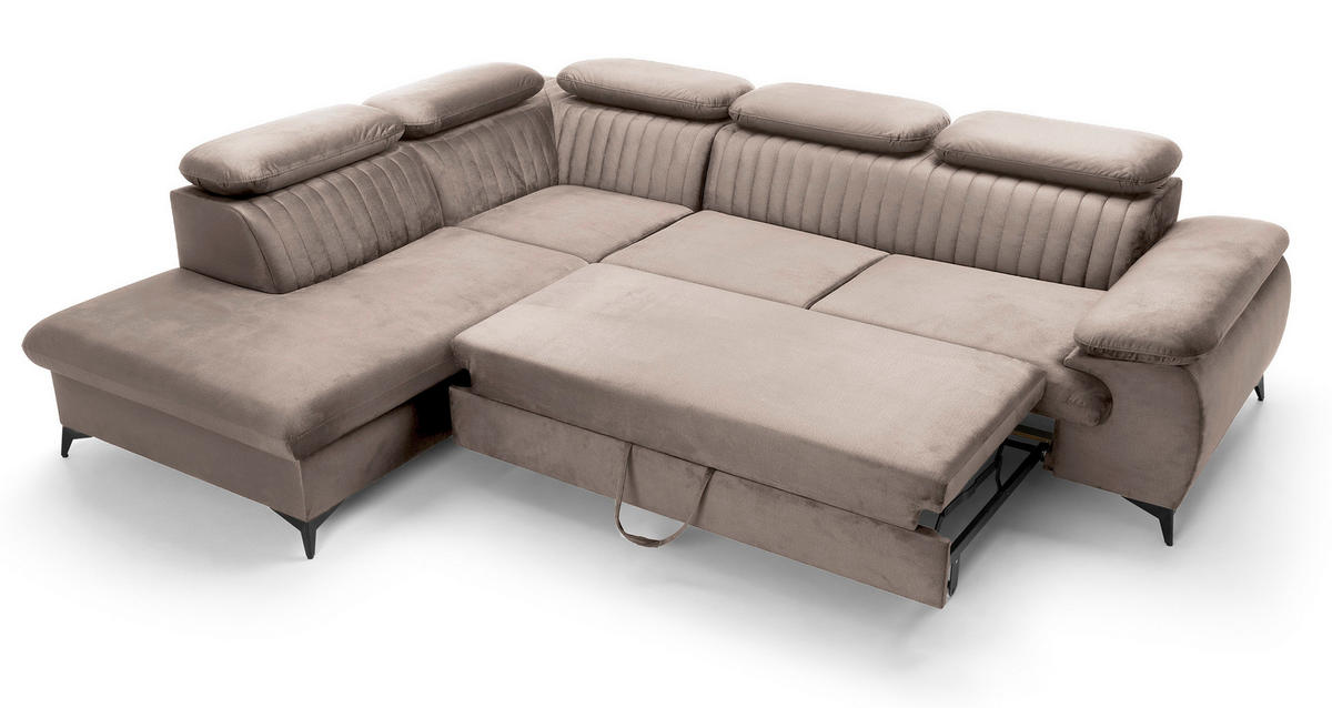 ECKSOFA 275 cm mit verstellbaren Kopfstützen Xanto L, Links, Hellbraun - Hellbraun, Holz (275/221cm) - Emporius