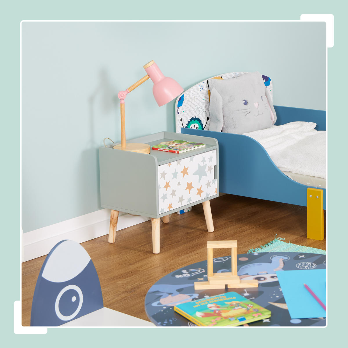 KINDER-NACHTTISCH - Türkis, Holz/Holzwerkstoff (40/41/30cm) - Relaxdays