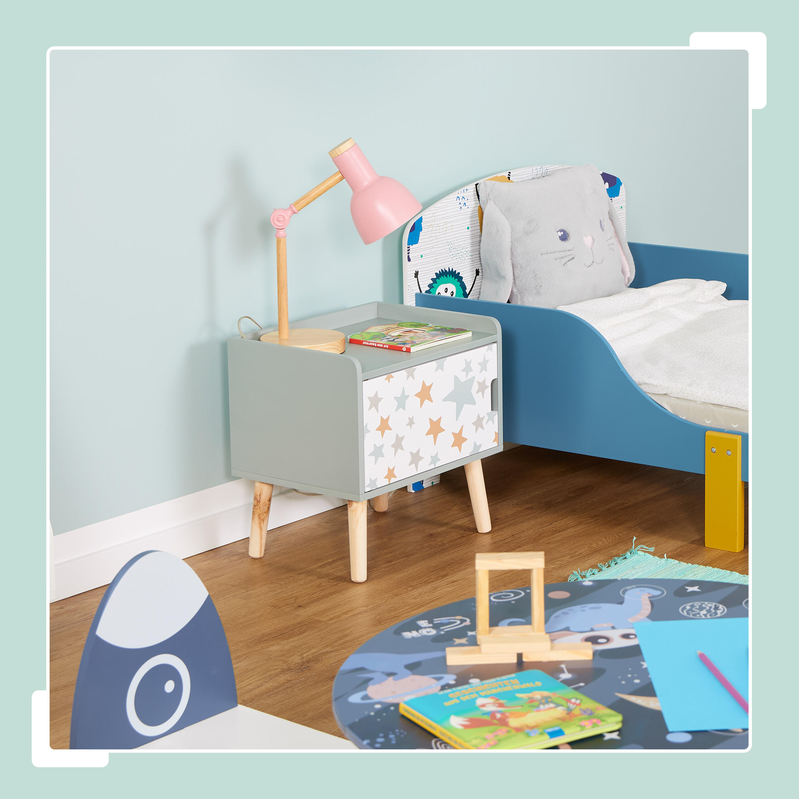 Thumbnail - Relaxdays Kinder-Nachttisch, Türkis, Holzwerkstoff, Holz, 40x41x30 cm, Kinder- & Jugendzimmer, Kindermöbel, Kinderregale