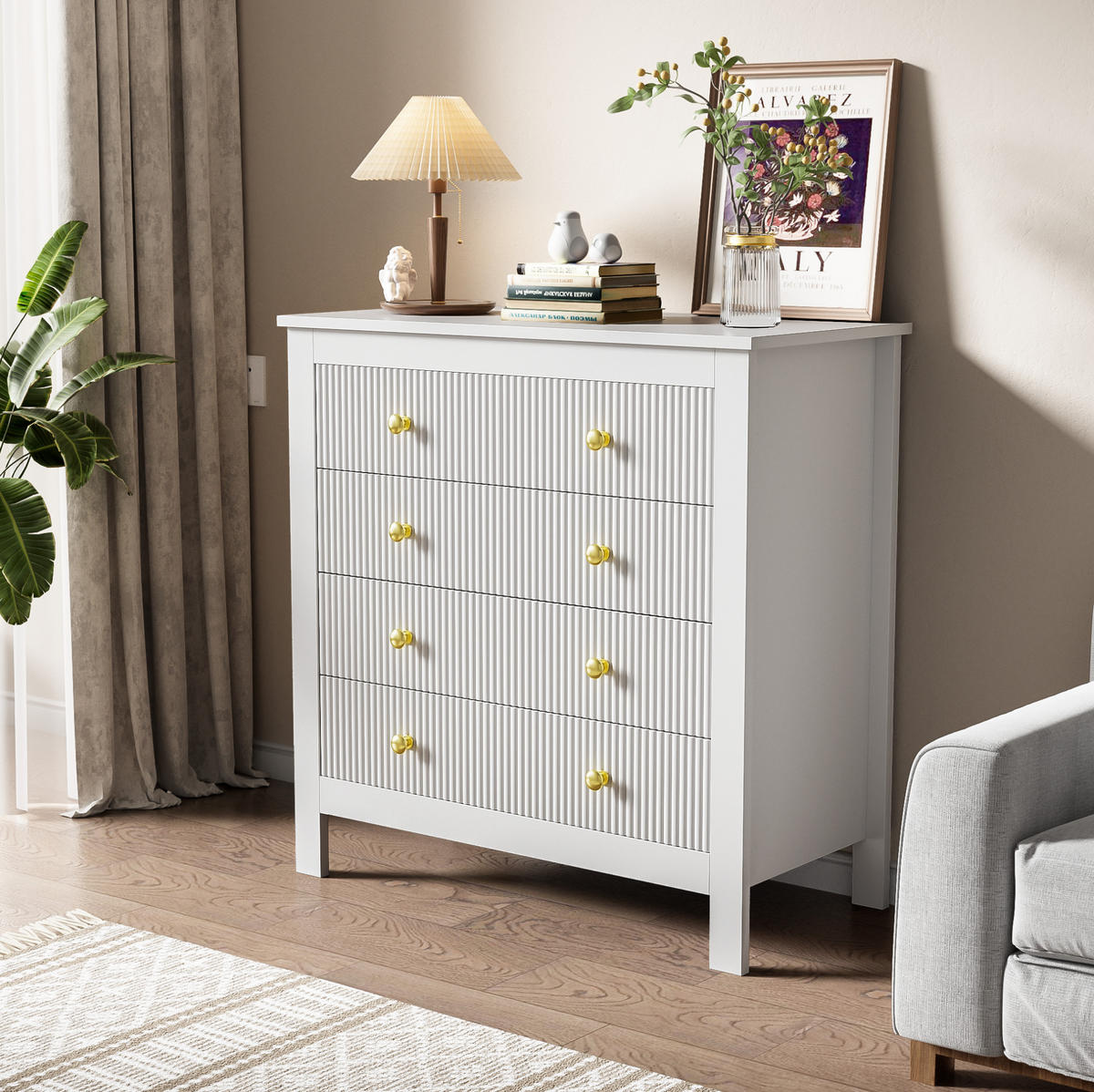 KOMMODE aus Spanplatte 79x80,5x39,5cm in Weiß mit 5 Schubladen - Weiß, Holzwerkstoff (80.5/80.5/39.5cm) - Modfu