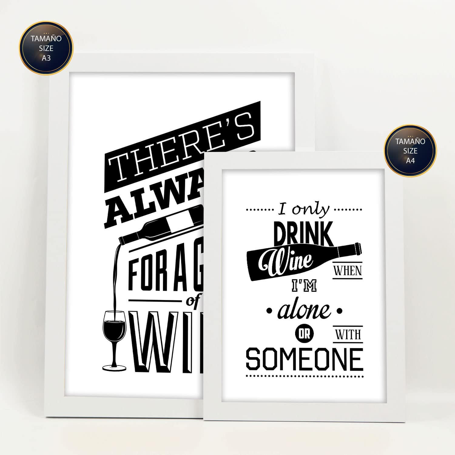 POSTER Set Mit 6 Wein 2 Vollfarbige Illustrationen Von Kaffee & Getränken Im Werbetafel Illustrationen Für & Heim A3 & A4 Weißer Rahmen - Weiß, Papier (29/3cm) - Nacnic