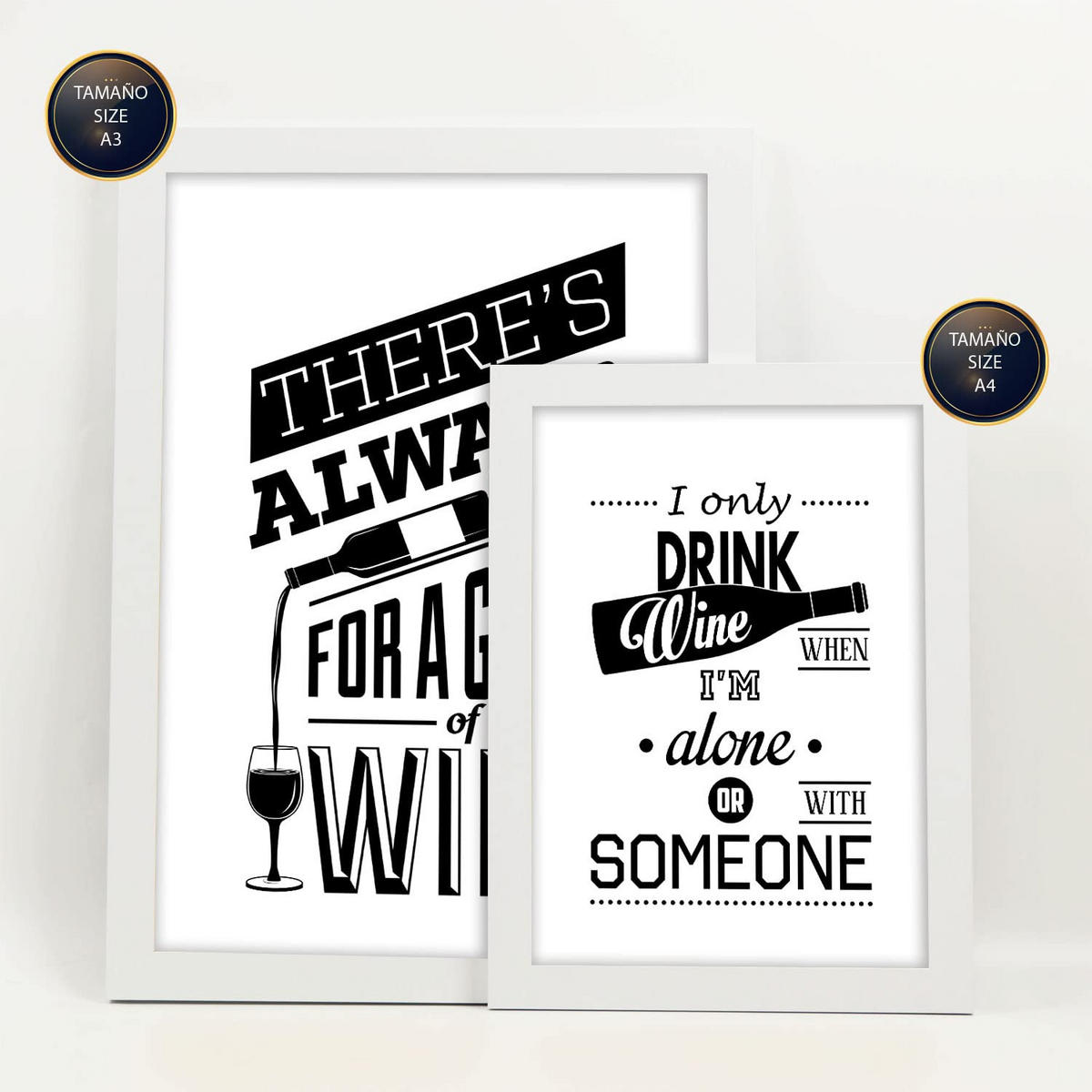 POSTER Set Mit 6 Weingetränk Größe A3 & A4 Weißer Rahmen - Weiß, Papier (29.7/1cm) - Nacnic