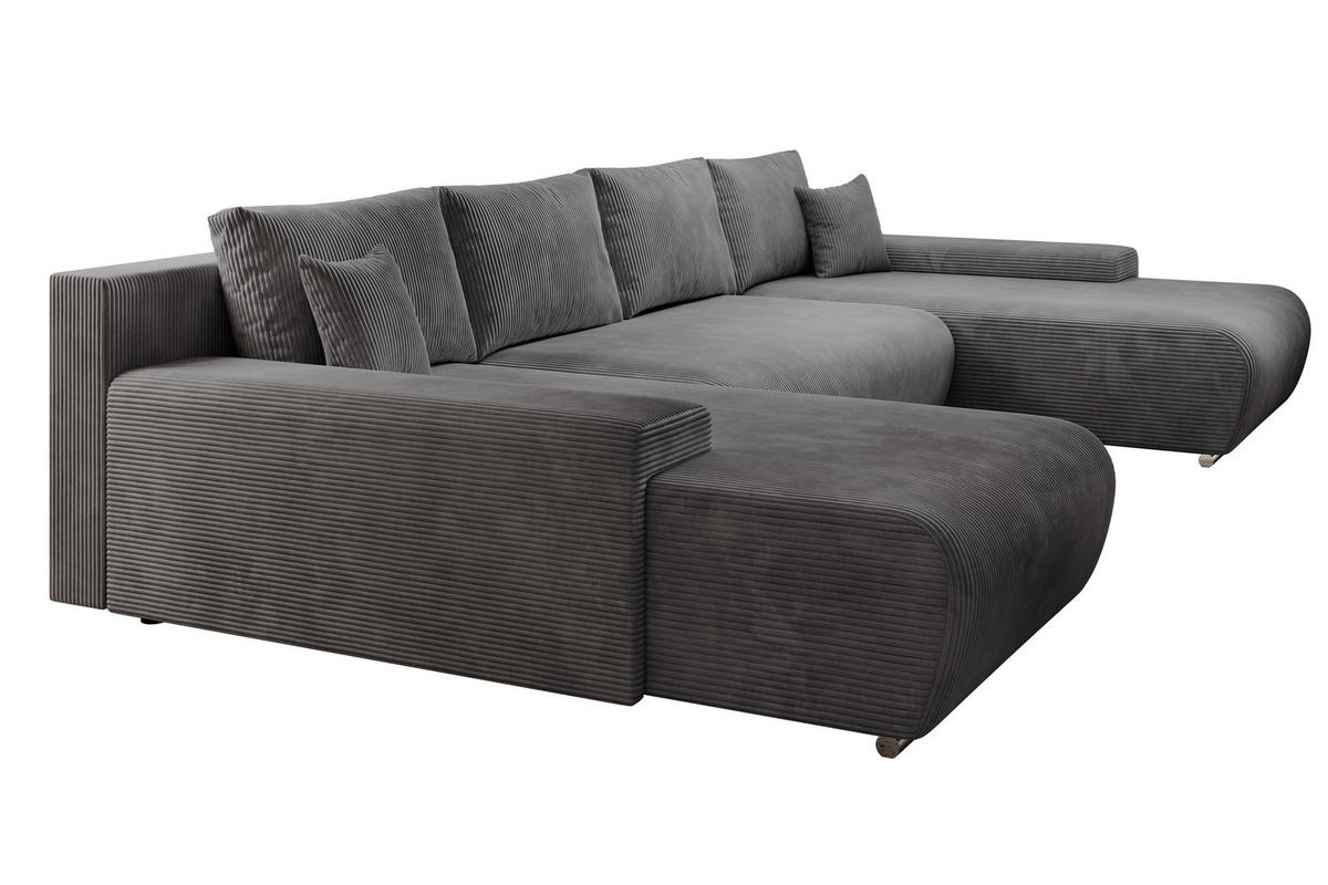 ECKSOFA Credo mit Schlaffunktion und Bettkasten, Couch U-Form, 348x81x185 cm, Dunkelgrau - Dunkelgrau, Holz (348/170cm) - PROMETO Möbel