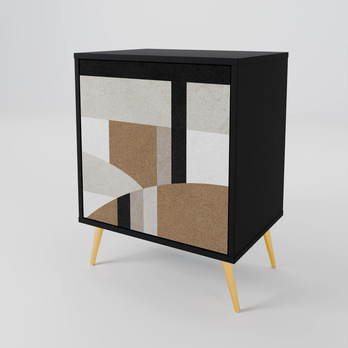 SIDEBOARD DELICATE MEMENTO, Schwarz, 57,5x42x72,5 cm, Schwarze Metallfüße - Multicolor/Schwarz, Holzwerkstoff/Metall (57.5/72.5/42cm) - SpaceRebels