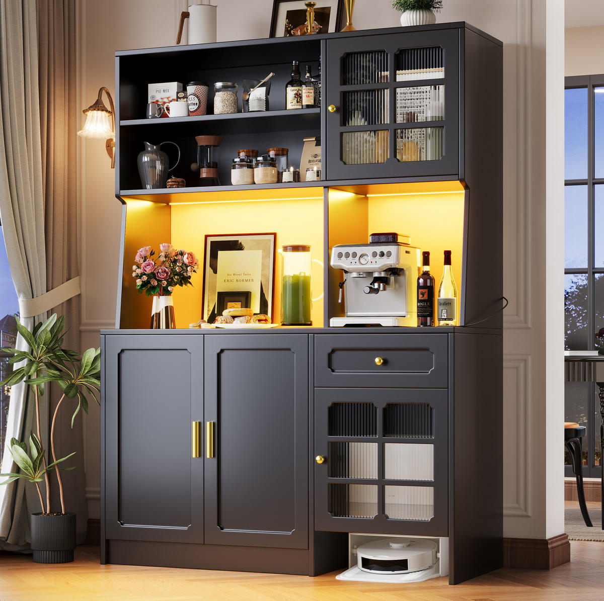BUFFET 130/45/180 cm aus MDF mit LED-Beleuchtung Schwarz - Schwarz, Holzwerkstoff (130/180/45cm) - Modenvie