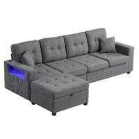 ECKSOFA mit Stauraum Hocker LED USB Type-C 500 kg - Grau, Textil (253/144.5cm) - EVRYAE